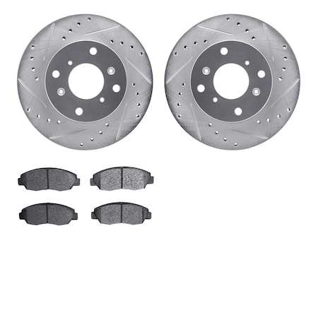 7502-59024, Rotors-Drilled And Slotted-Silver With 5000 Advanced Brake Pads, Zinc Coated